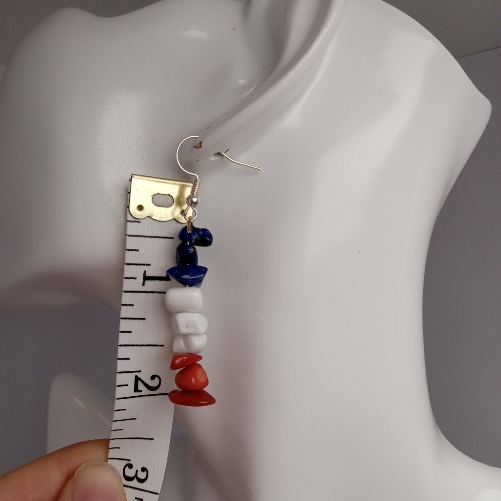 Red coral, howlite, lapis lazuli Dangle Earrings - Picture 5 of 5